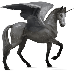 unicorno da corsa alato akhal-teke grigio pezzato