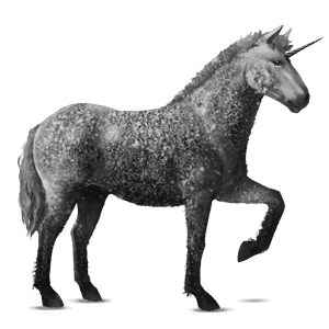 unicorno da corsa curly grigio pezzato