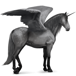 unicorno da corsa alato grigio pezzato