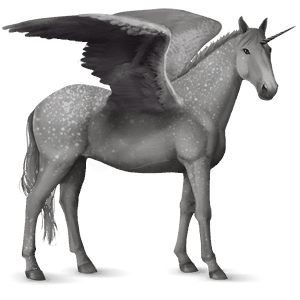 unicorno da corsa alato grigio pezzato