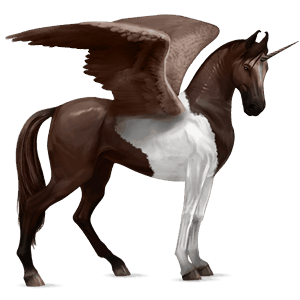 unicorno da corsa alato tobiano castano scuro